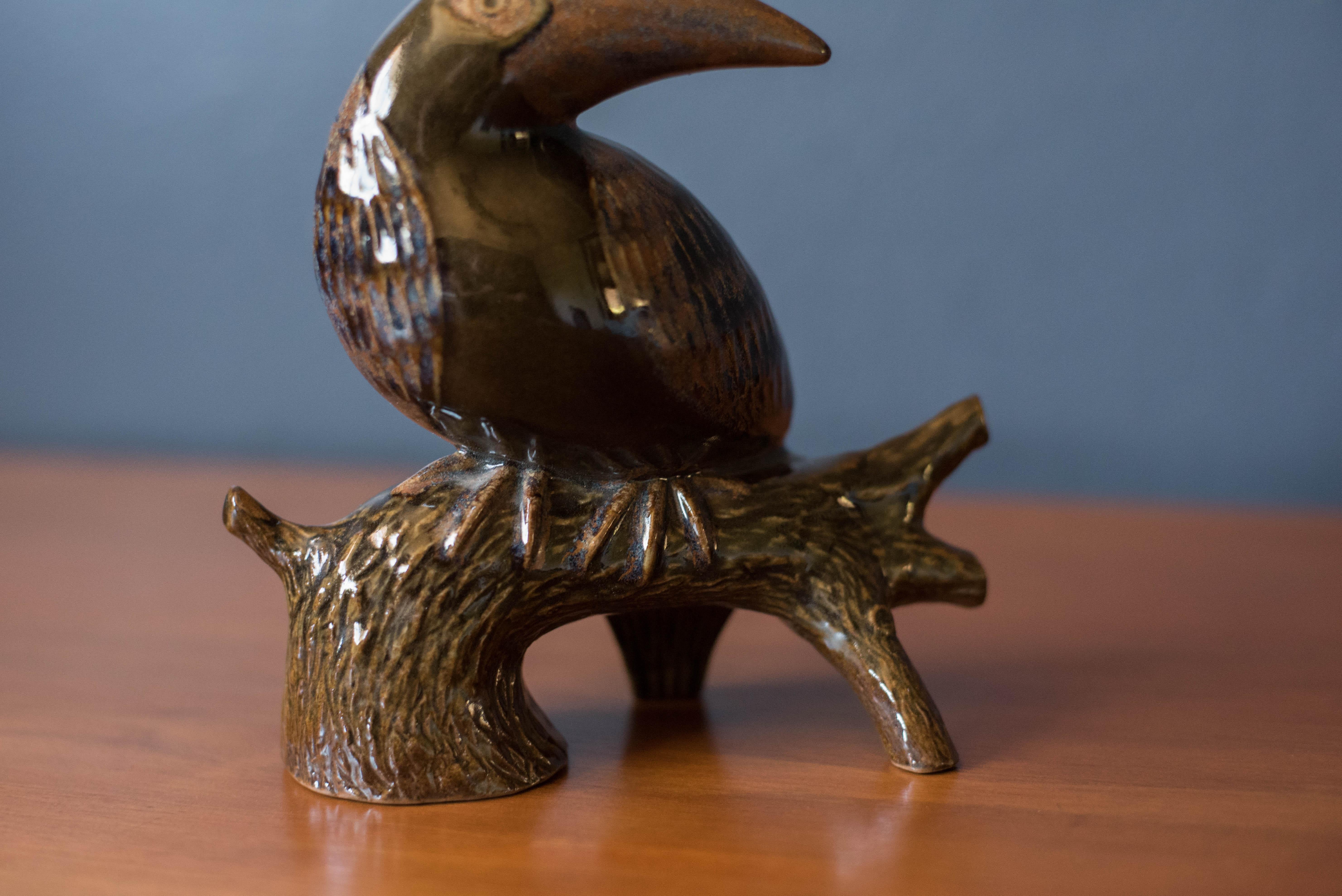 Mid-Century Modern California Studio Mid Century Glazed Stoneware Bird Sculpture by Robert Maxwell For Sale