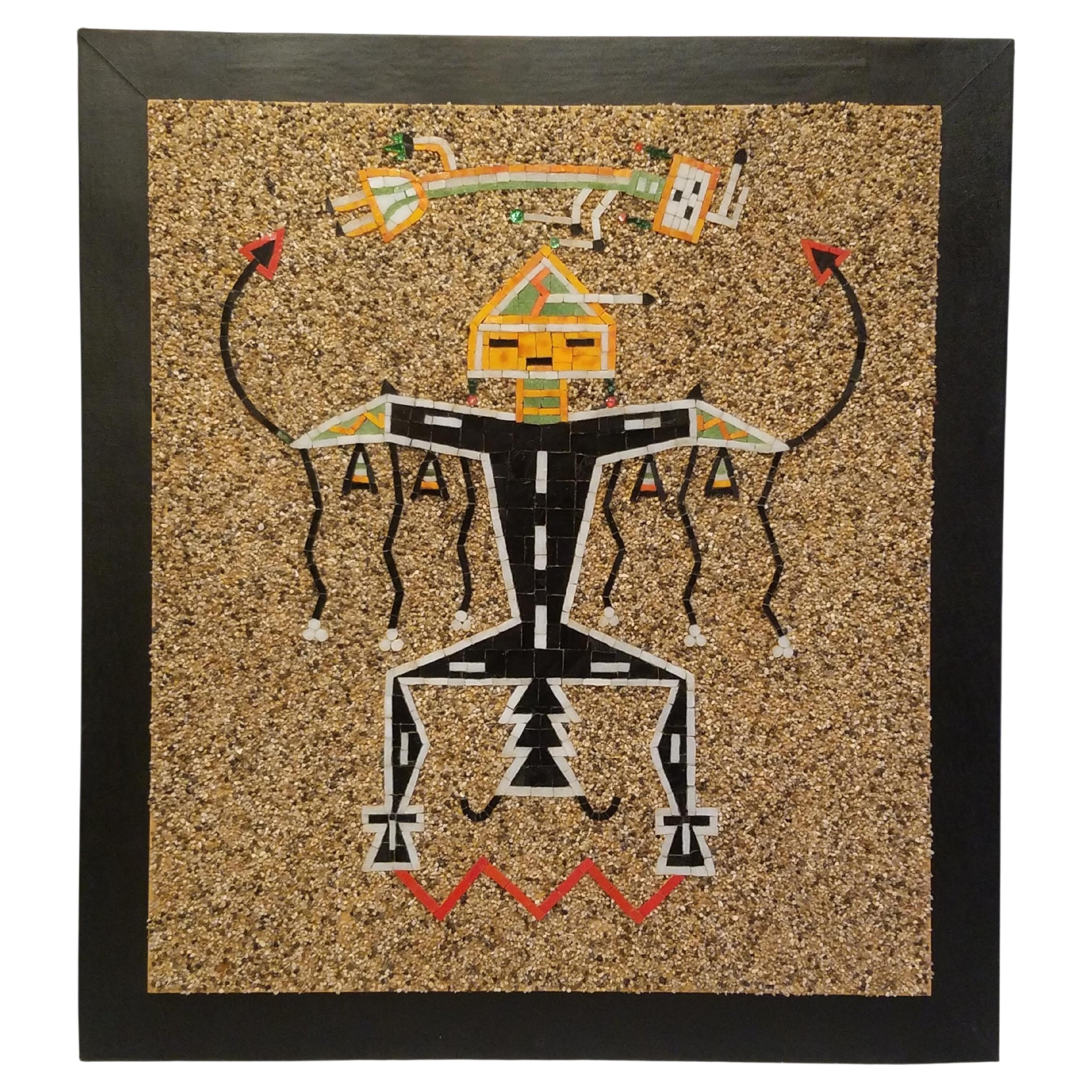 Kalifornien California Studio Navajo Sandmalerei Mosaik-Kunsttafel mit Thunderbird, 1960er Jahre