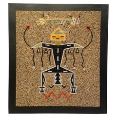 oiseau-tonnerre symbole Panneau d
art en mosaïque de peinture de sable de l
atelier Navajo de Californie représentant un oiseau-tonnerre, années 1960
