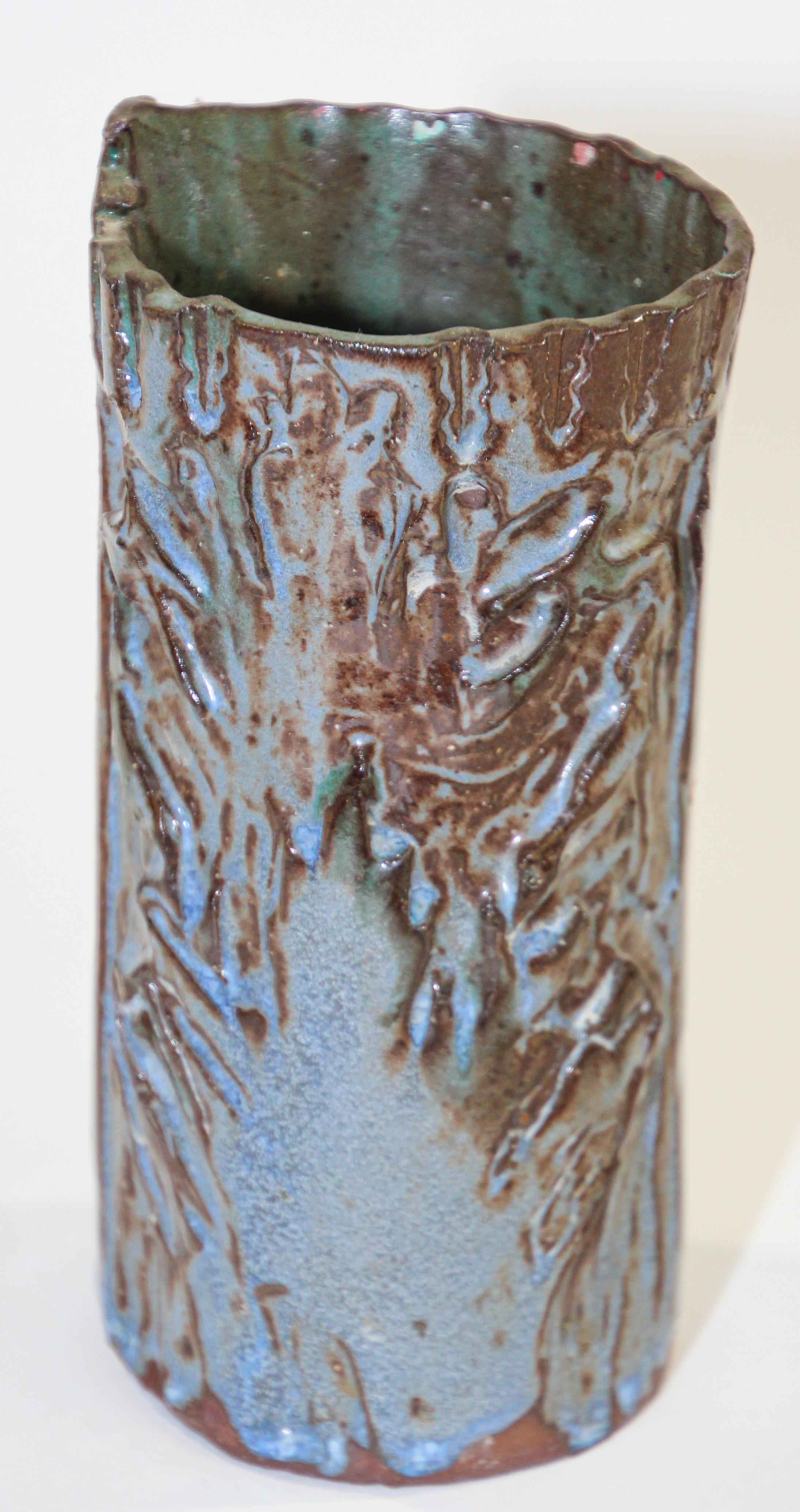 California Studio Organic Pottery Vessel Brush Pot Vase For Sale 1