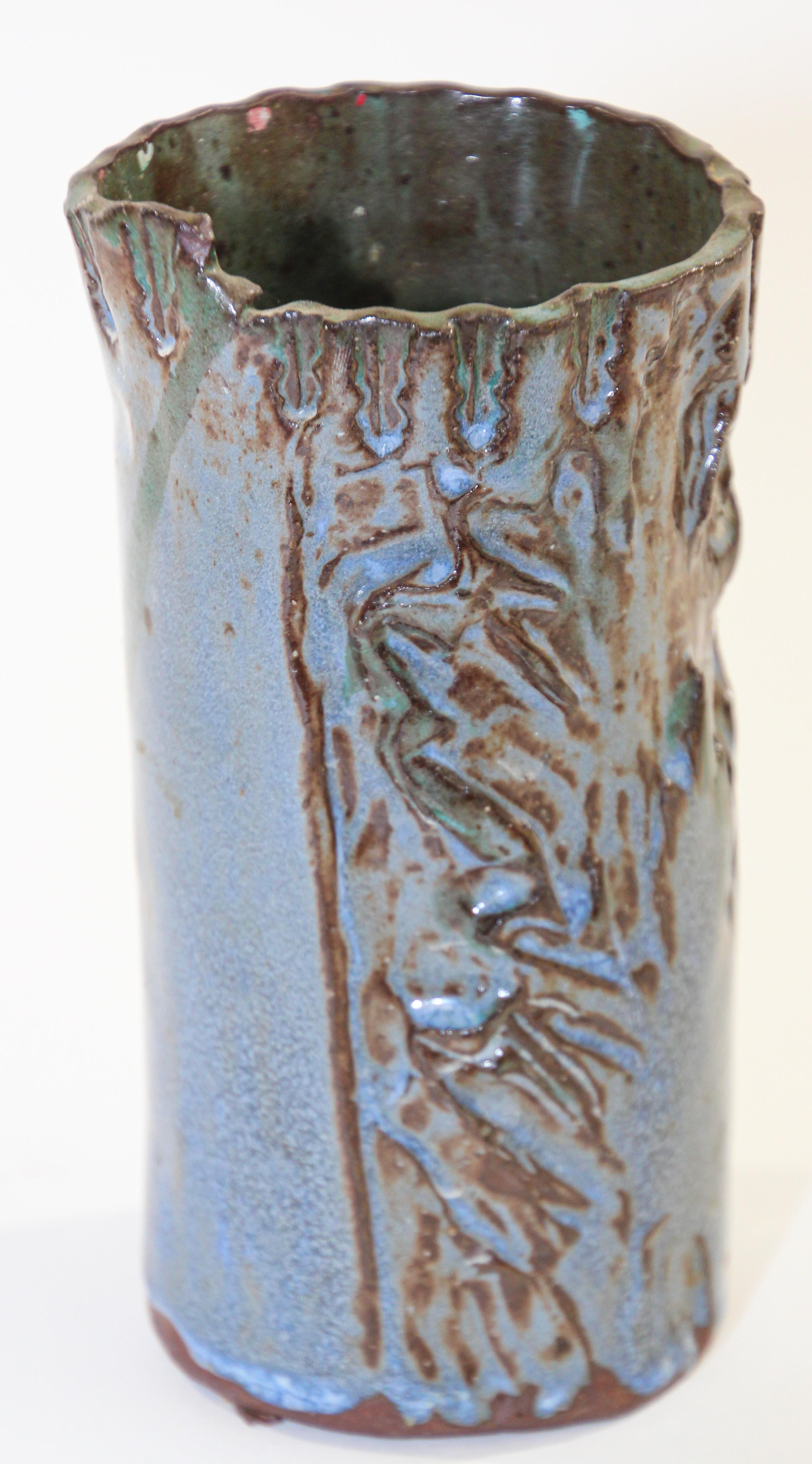 American California Studio Organic Pottery Vessel Brush Pot Vase For Sale