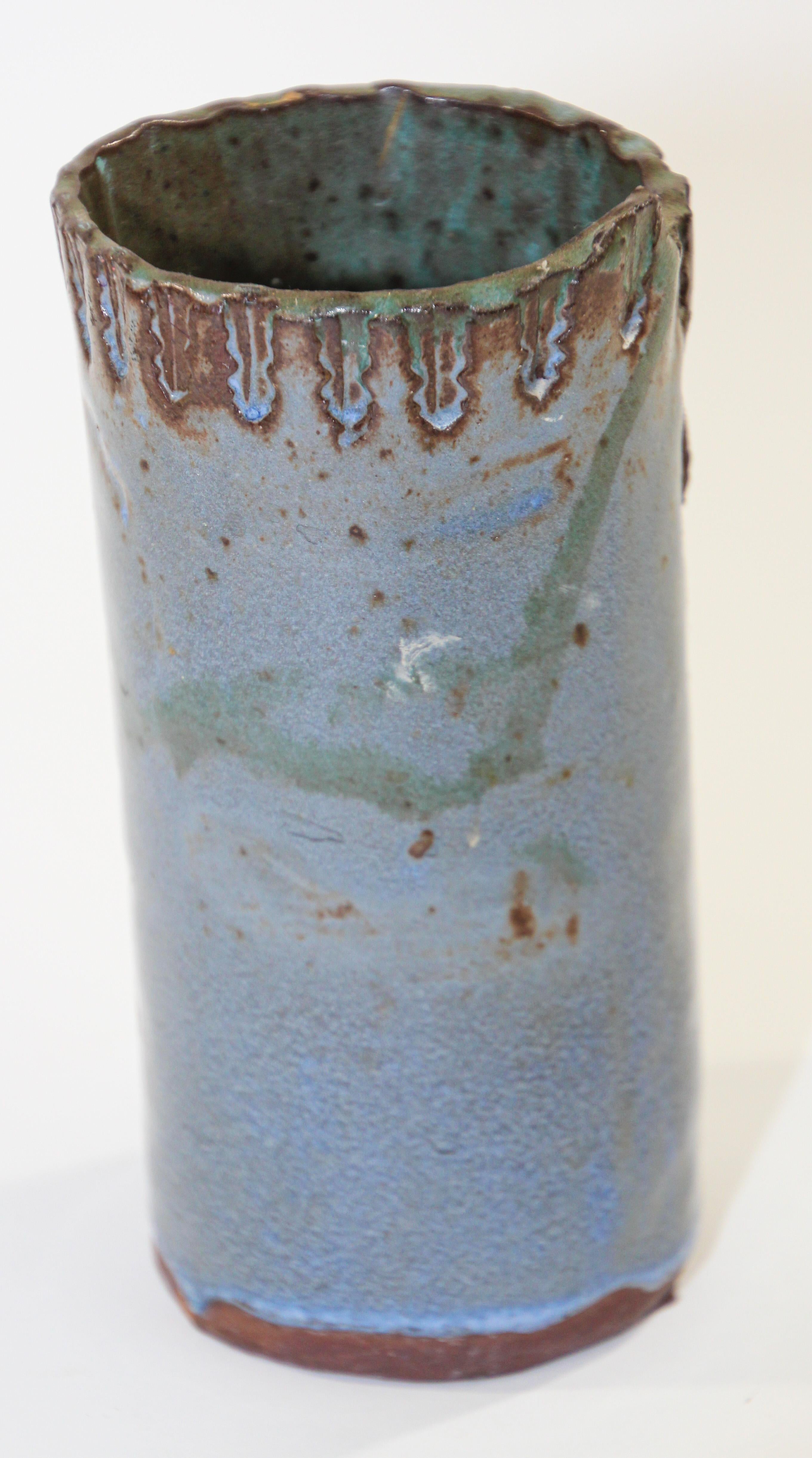 Hand-Crafted California Studio Organic Pottery Vessel Brush Pot Vase For Sale