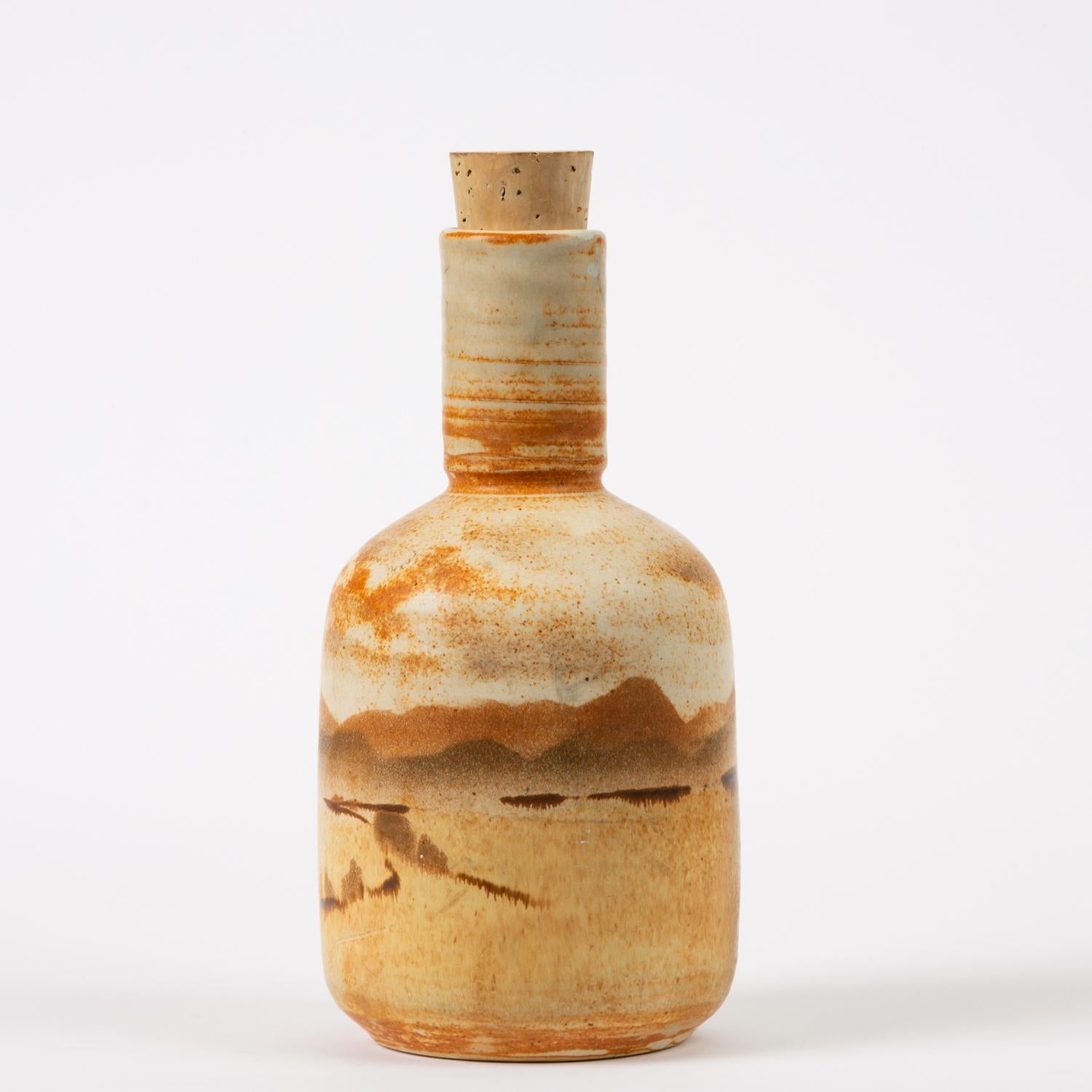 Mid-Century Modern California Studio Pottery Bottle with Cork Stopper 'JB'
