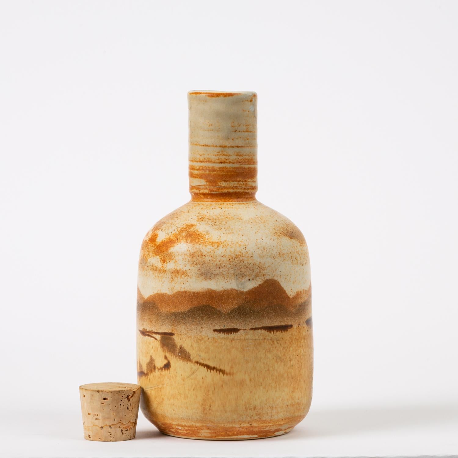 American California Studio Pottery Bottle with Cork Stopper 'JB'