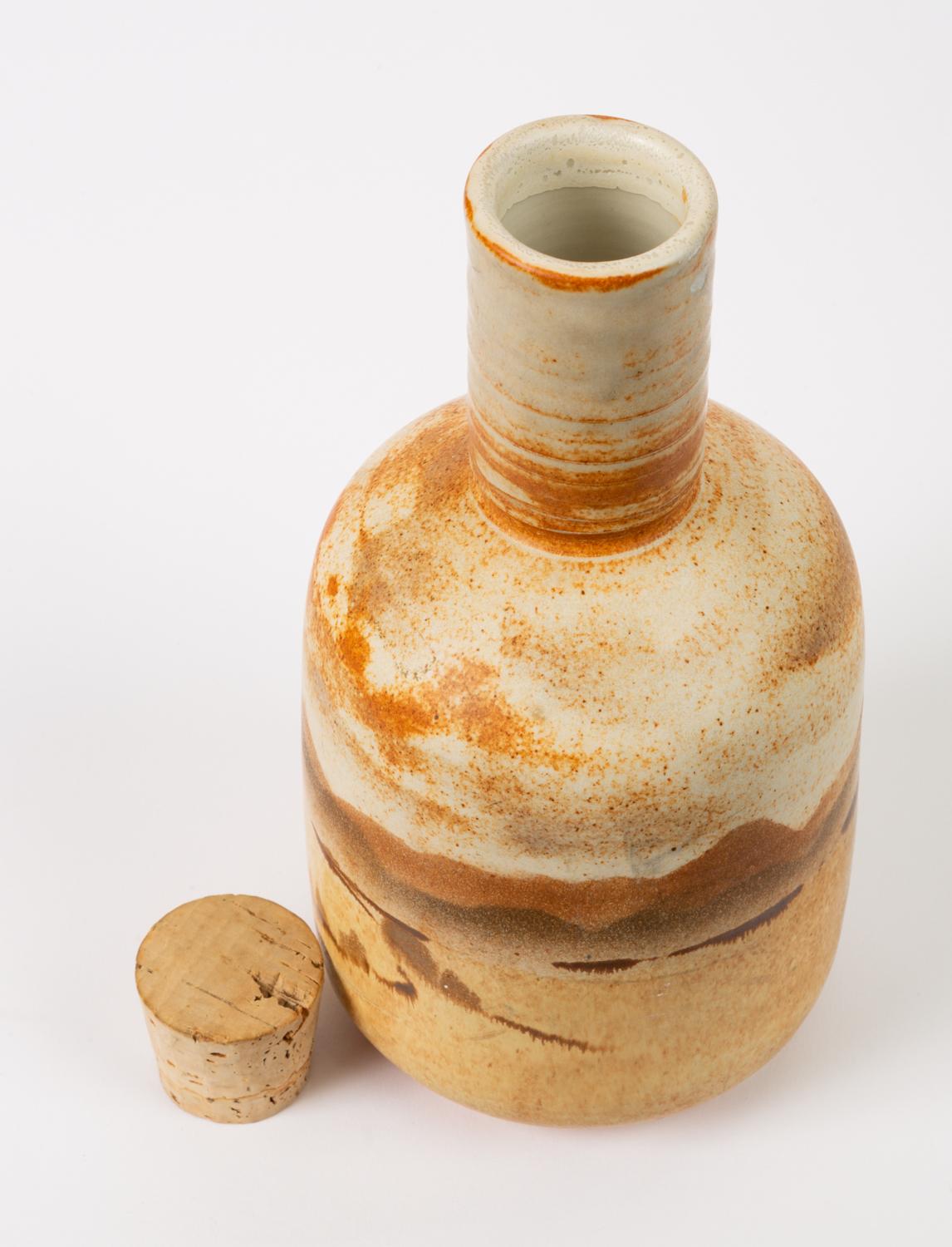 California Studio Pottery Bottle with Cork Stopper 'JB' In Excellent Condition In Los Angeles, CA