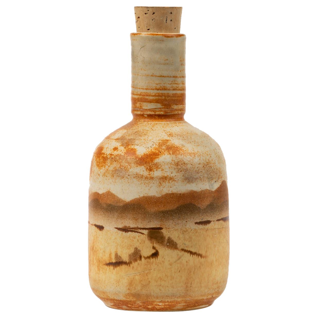 California Studio Pottery Bottle with Cork Stopper 'JB'