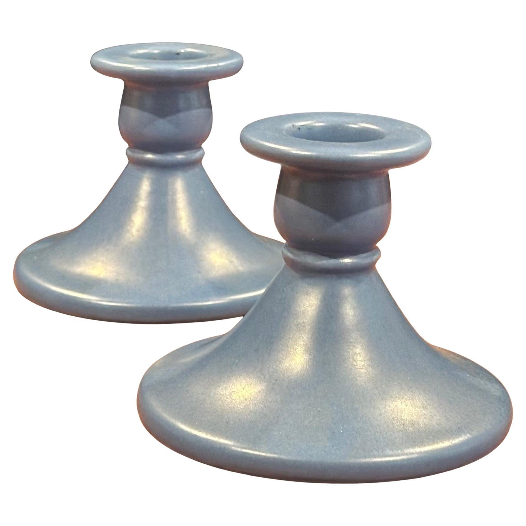 California Studio Pottery Robin Egg Blue Candlesticks by Catalina Pottery For Sale
