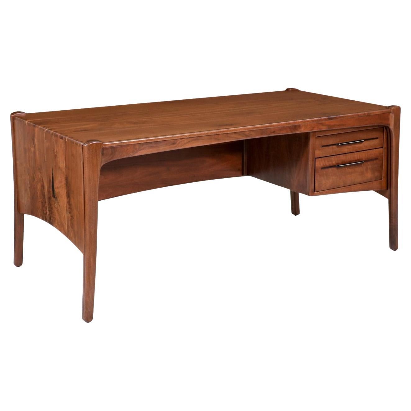 California Studio Sculpted Walnut Executive Desk by Anthony Khan For Sale