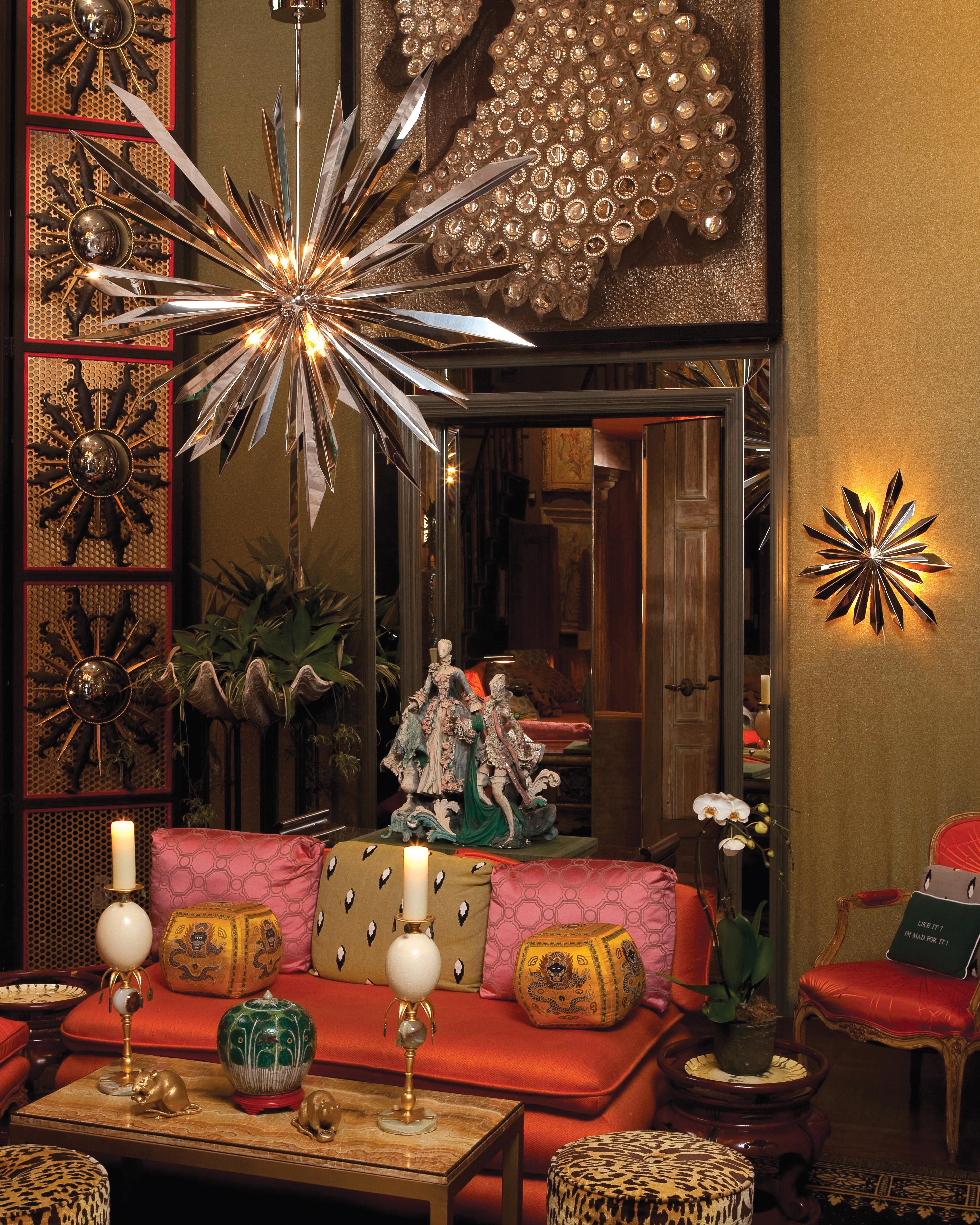 Plated California Sunburst 45 Chandelier designed by Tony Duquette for Remains Lighting