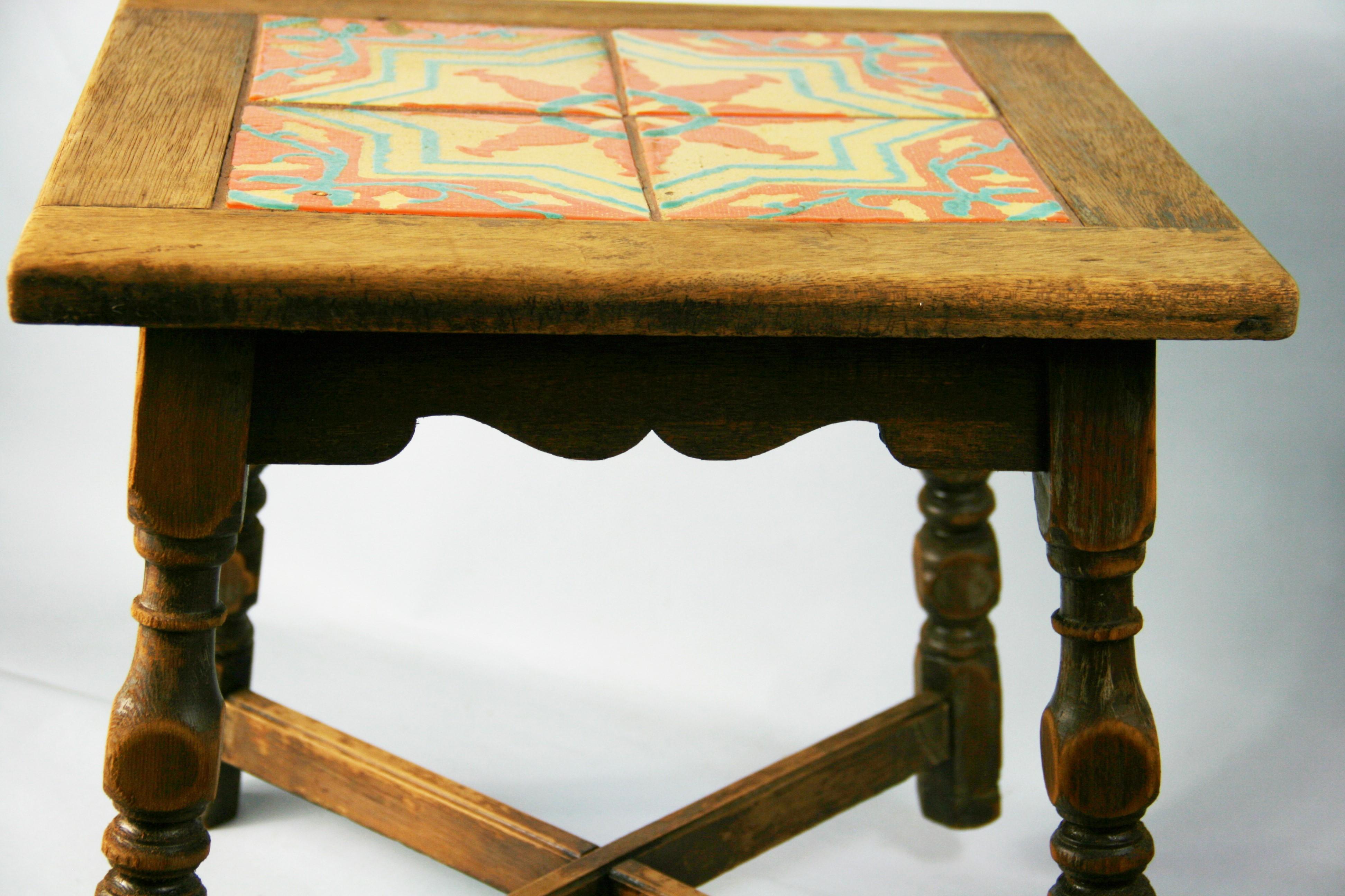 Ceramic California Catalina Tile and Oak  Arts and Craft Side  Table 1910