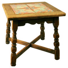 Antique California Catalina Tile and Oak  Arts and Craft Side  Table 1910