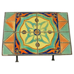 California Tile Table in Vivid Colors on Wrought Iron Table Base