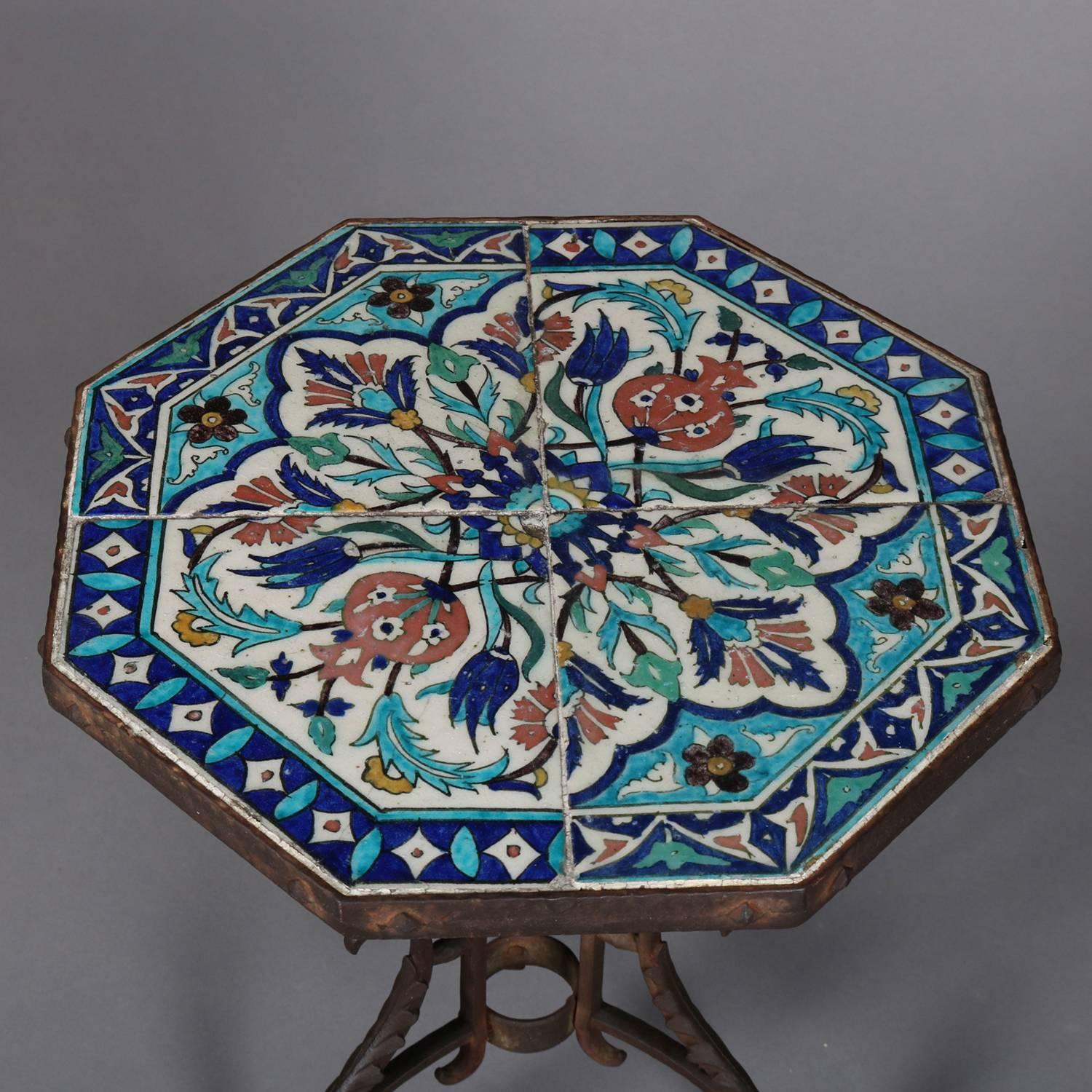 American California Yellin School Octagonal Mosaic Tile Top Stand, circa 1930