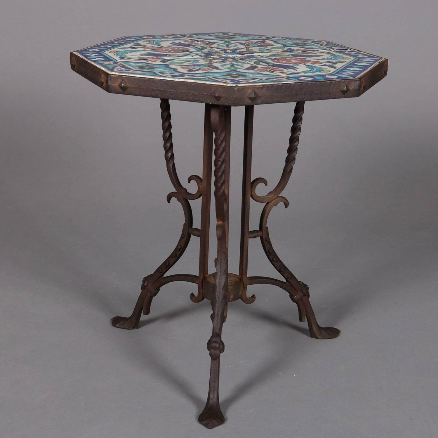 California Yellin School Octagonal Mosaic Tile Top Stand, circa 1930 In Good Condition In Big Flats, NY