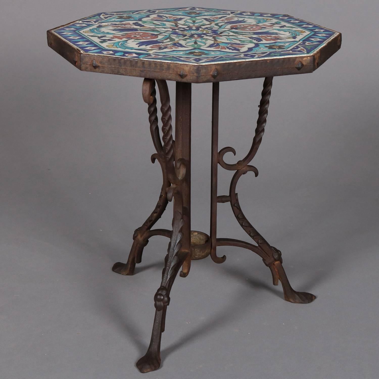 Wrought Iron California Yellin School Octagonal Mosaic Tile Top Stand, circa 1930