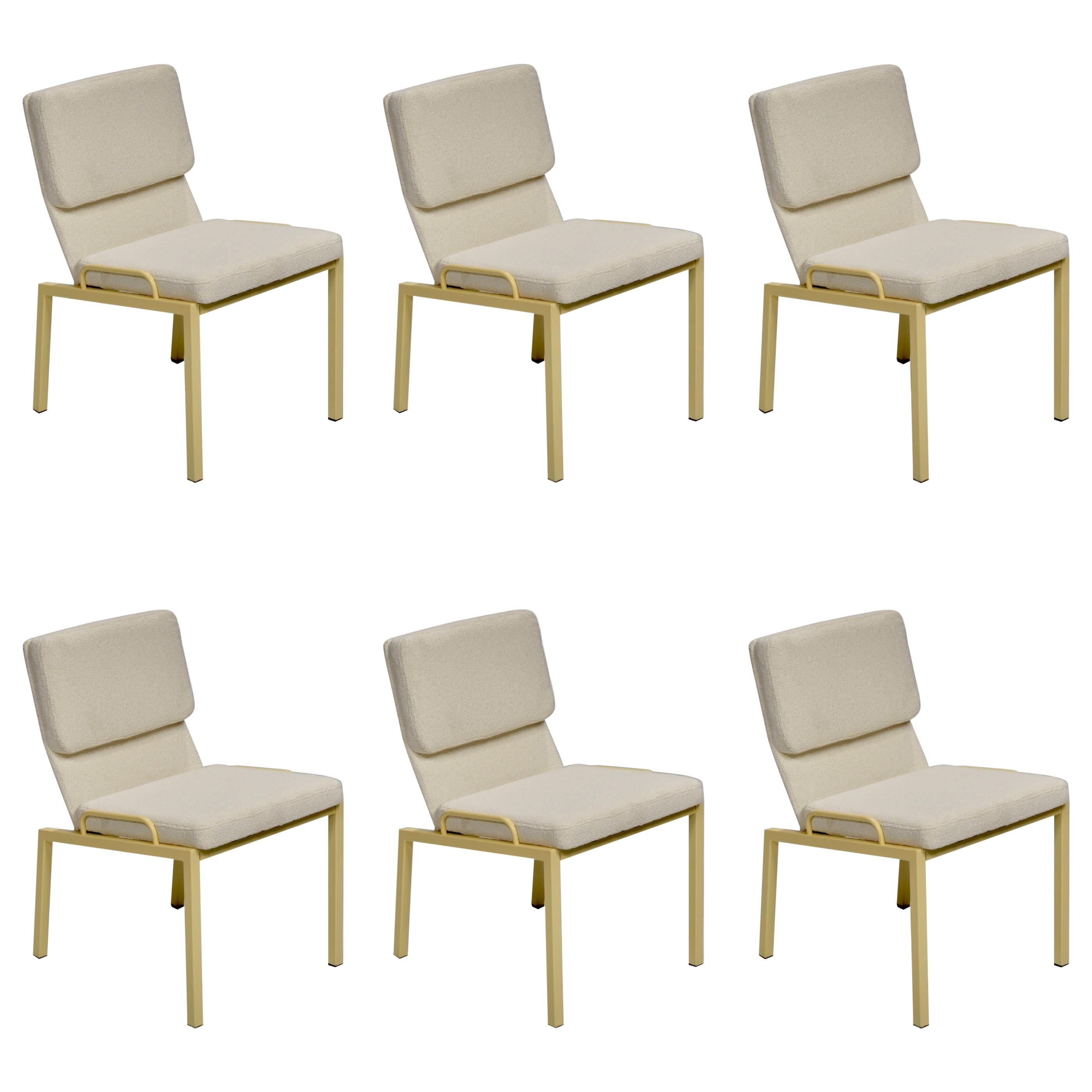 Californian Modern Dining Chairs in White Boucle Upholstery