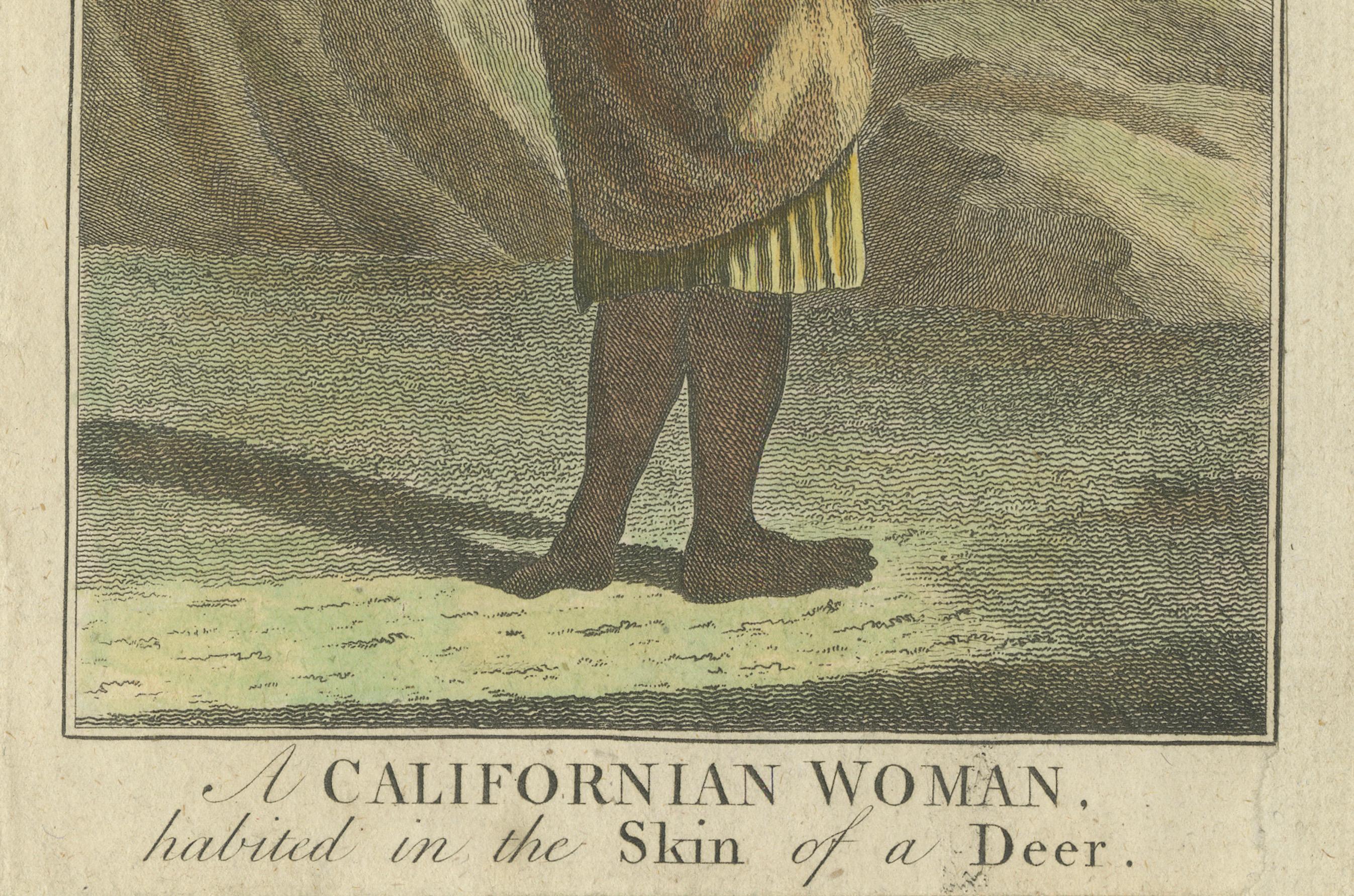 Californian Woman in Deerskin Dress, Indigenous Portrait – Engraving 1780