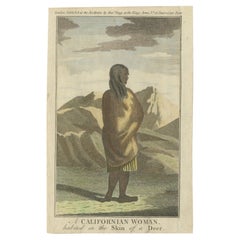 Femme californienne en robe de peau de cerf, portrait indigène - Gravure 1780