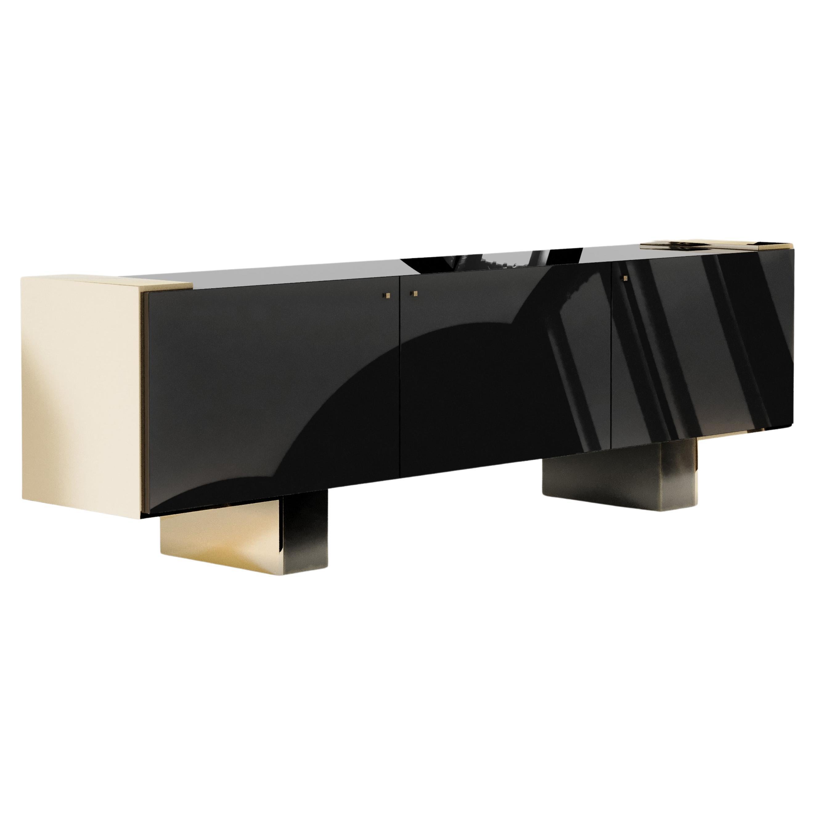 Câline Console Table in Piano Black and Polished Bronze by Palena Furniture For Sale