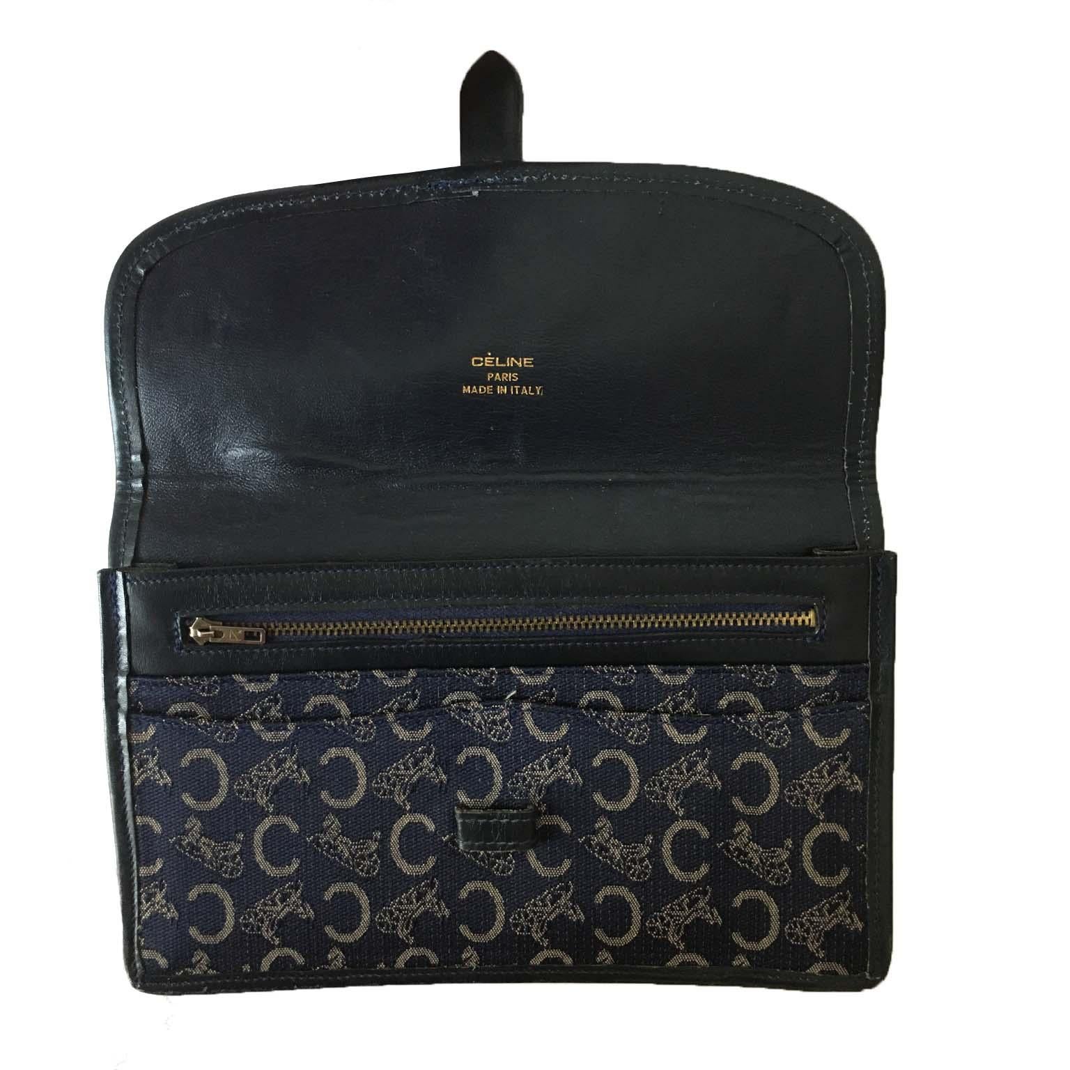 Caline Navy Monogram Pochette Borsa in tela anni '70 In condizioni buone a Berlin, DE