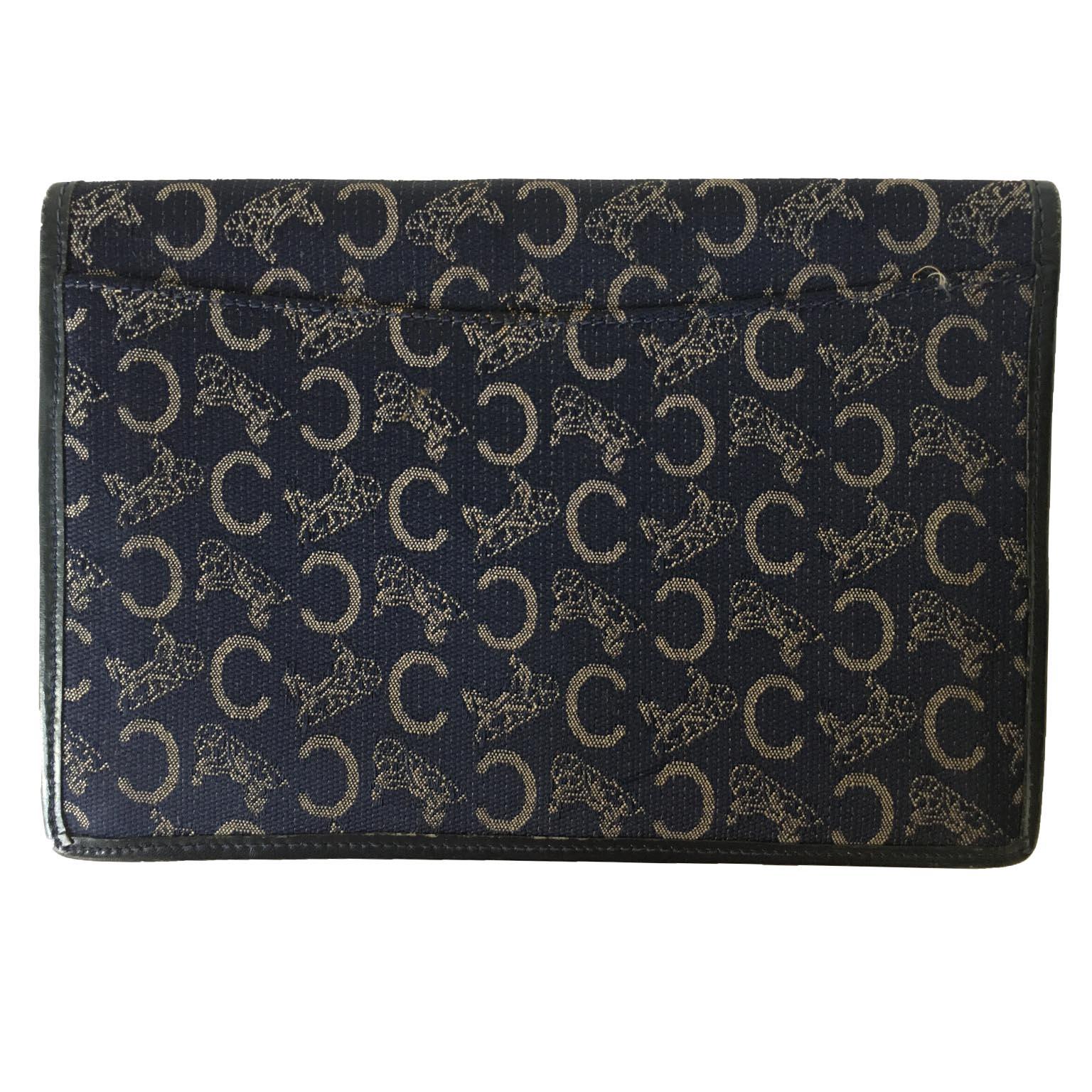 Caline Navy Monogram Pochette Borsa in tela anni '70 2