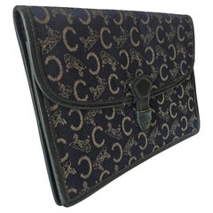 Caline Navy Monogram Pochette Borsa in tela anni '70