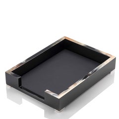 Calipso A4 Letter Tray in Corno Italiano, Lacquered Wood and Leather, Mod. 5303s