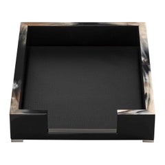 Calipso A4 Letter Tray in Corno Italiano, Lacquered Wood and Leather, Mod. 5303s
