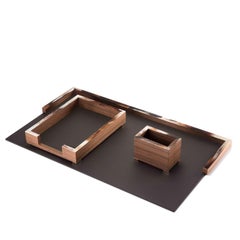 Calipso Desk Blotter in Brown Leather with Corno Italiano Detailing, Mod. 5300no