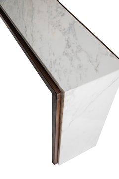 Calista Console with White Marble and Solid Walnut