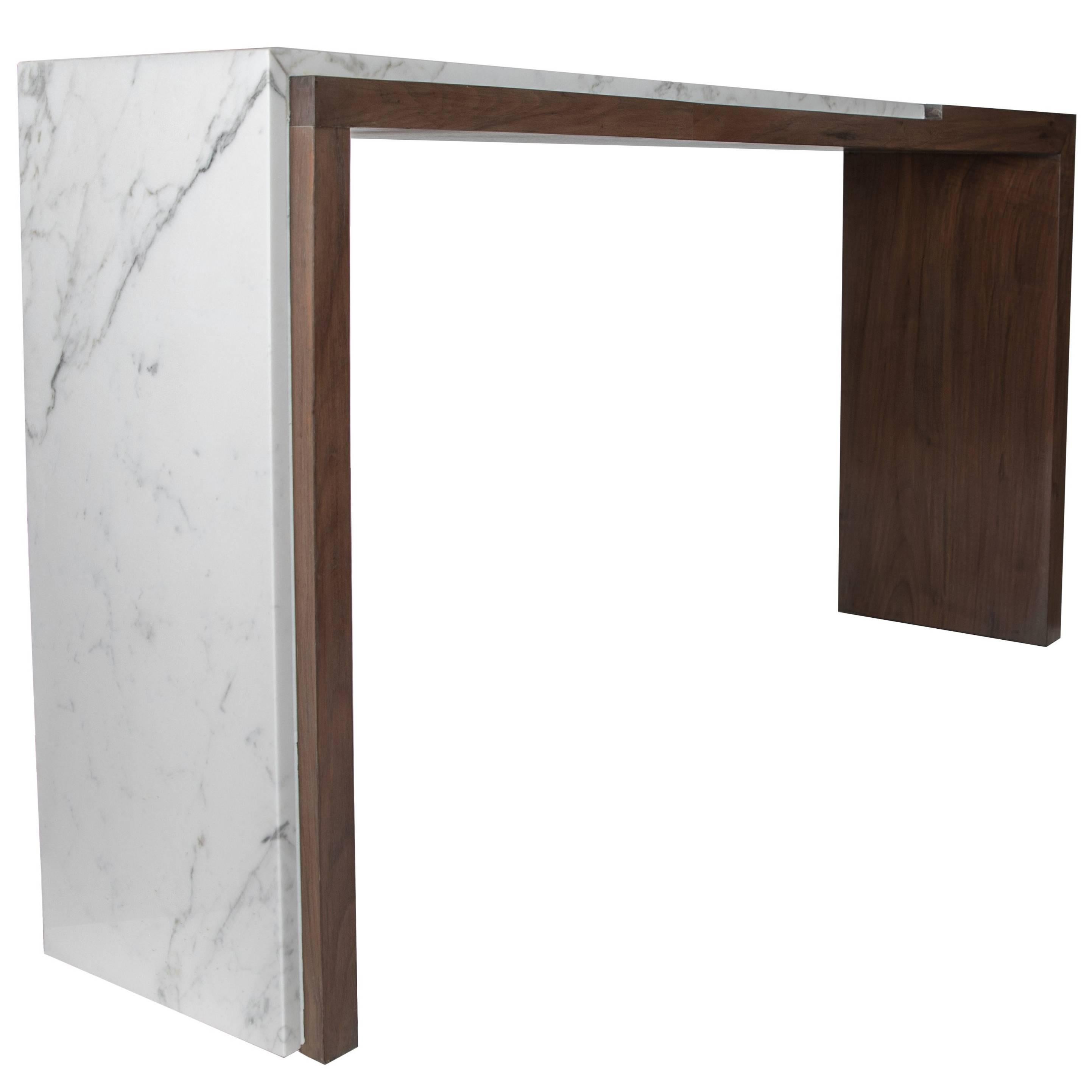 Calista Console with White Marble and Solid Walnut