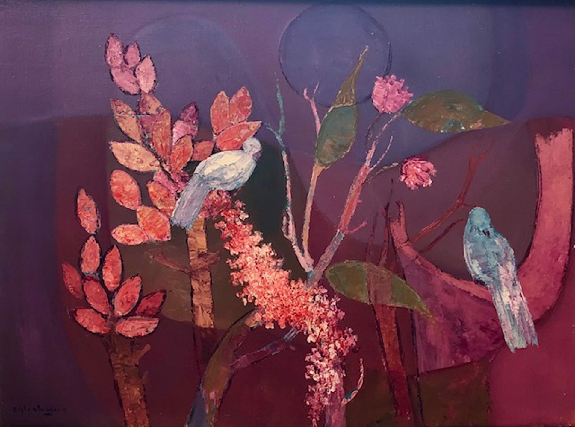 Birds and Flowers- Original Haitian Painting - Art by Calixte Henry 