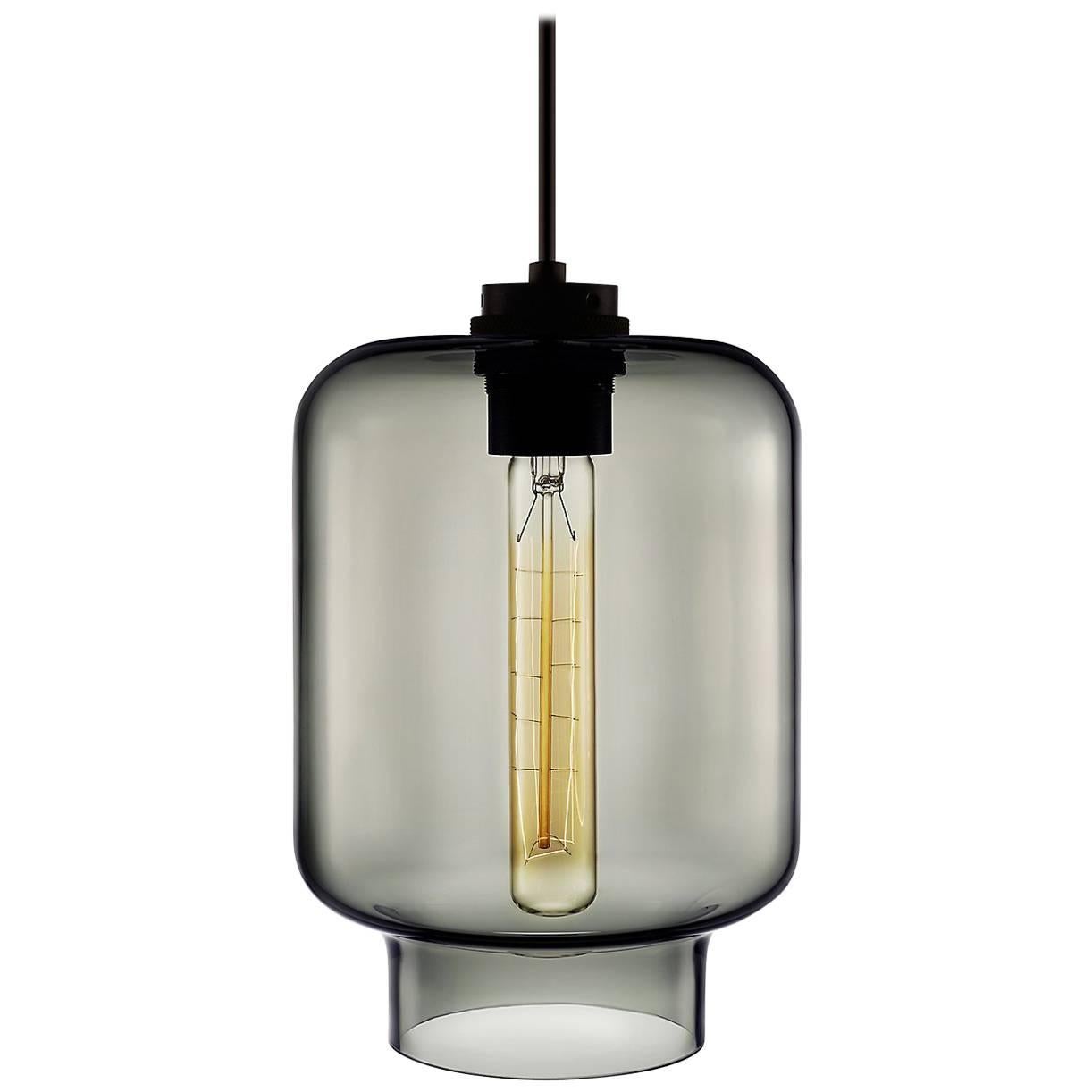 Calla Gray Handblown Modern Glass Pendant Light, Made in the USA