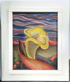 "Calla Lily and Purple Hills", Social Realist Painting of Oklahoma Landscape