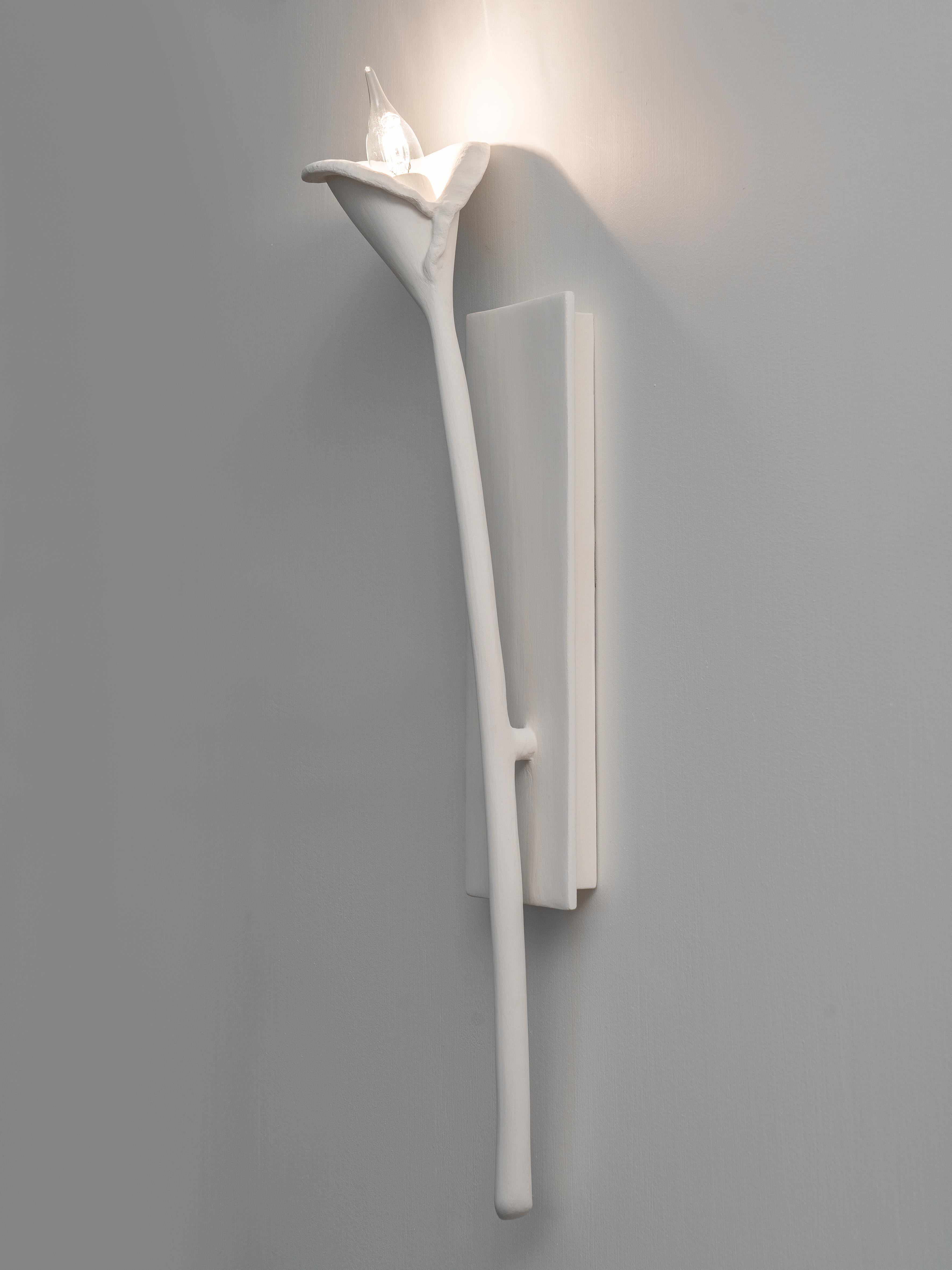 German Calla Lily Contemporary Wall Light in White Plaster, left version, Benediko For Sale