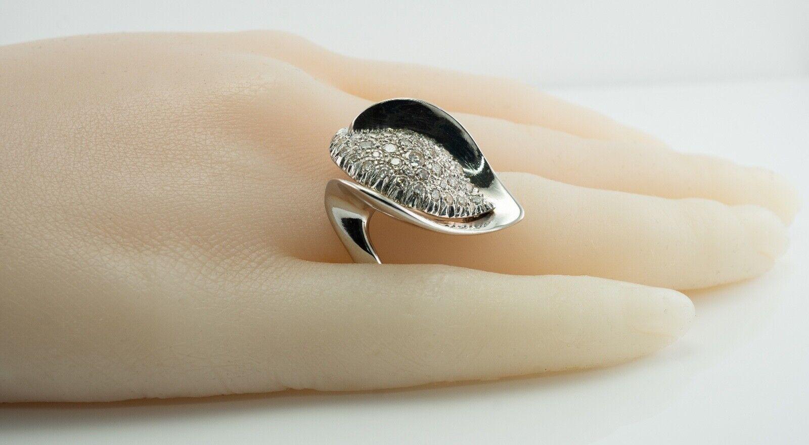 Calla Lily Diamond Ring Flower 14K White Gold Cocktail 1.12cts For Sale 5