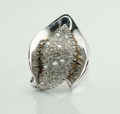 Calla Lily Diamond Ring Flower 14K White Gold Cocktail 1.12cts