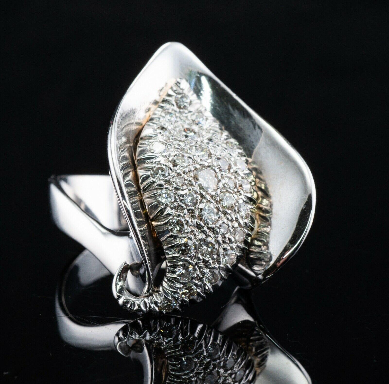 Calla Lily Diamond Ring Flower 14K White Gold Cocktail 1.12cts In Good Condition For Sale In East Brunswick, NJ