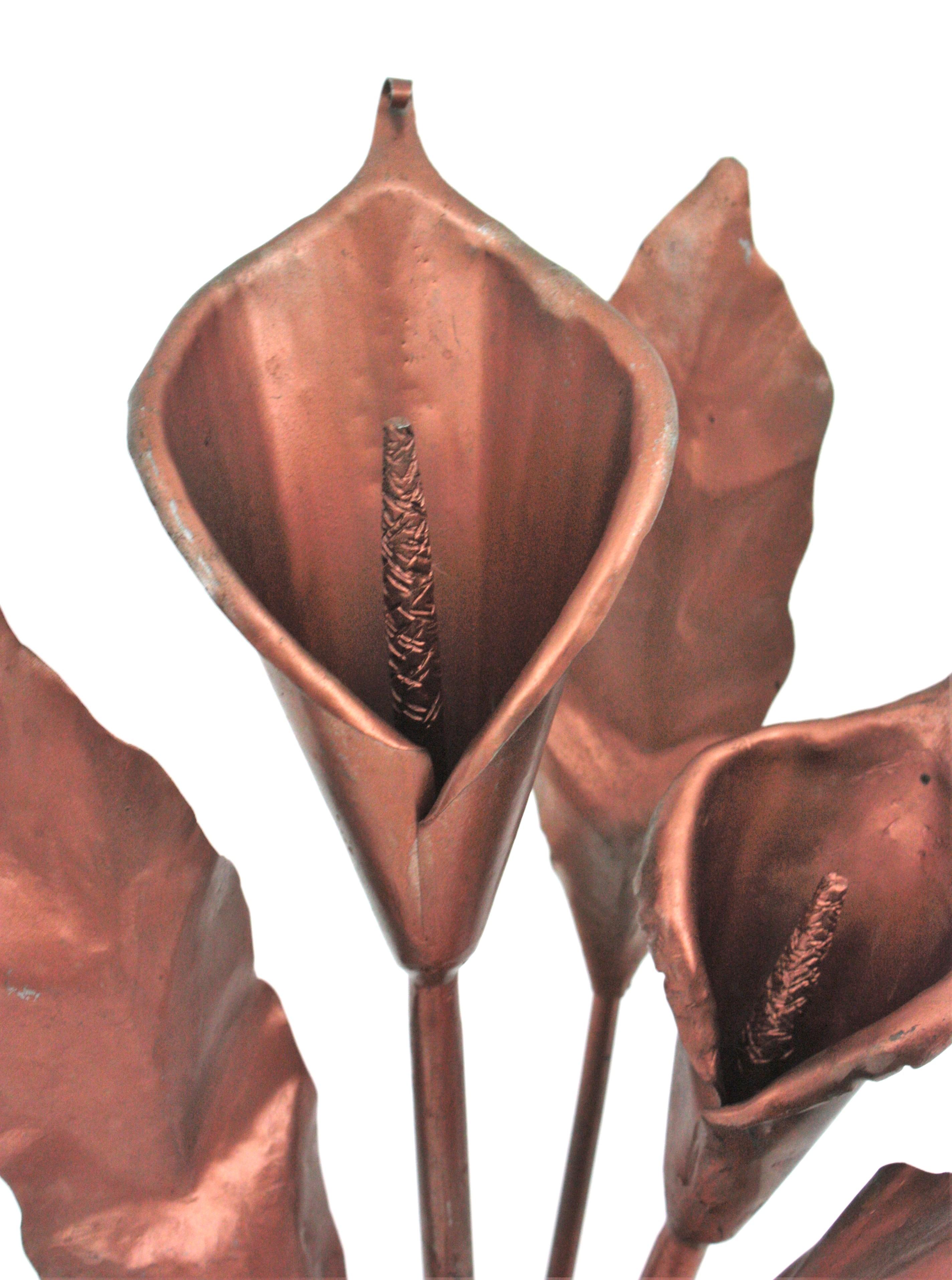 Mid-Century Modern Calla Lily Foliage Flower Sculpure or Paperweight in Copper Metal For Sale