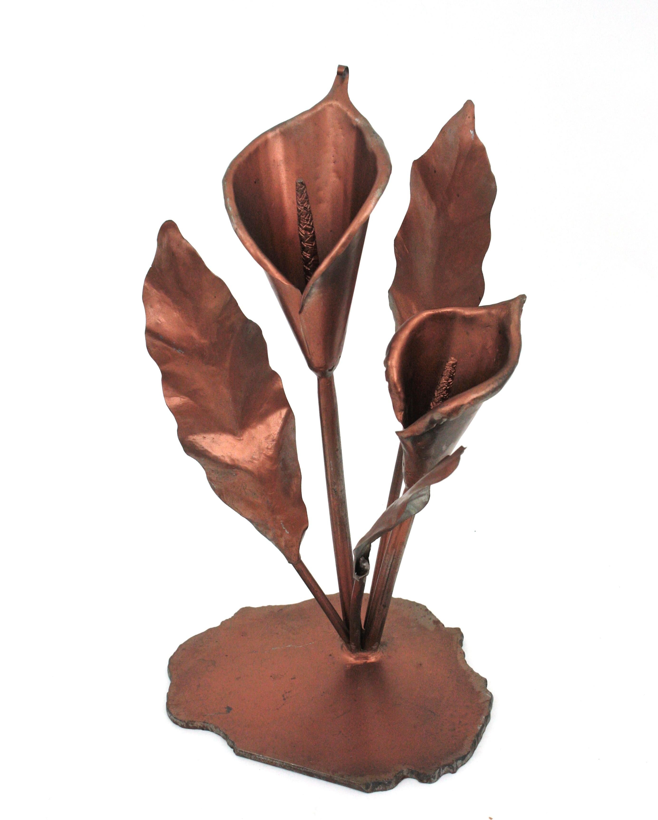 Spanish Calla Lily Foliage Flower Sculpure or Paperweight in Copper Metal For Sale