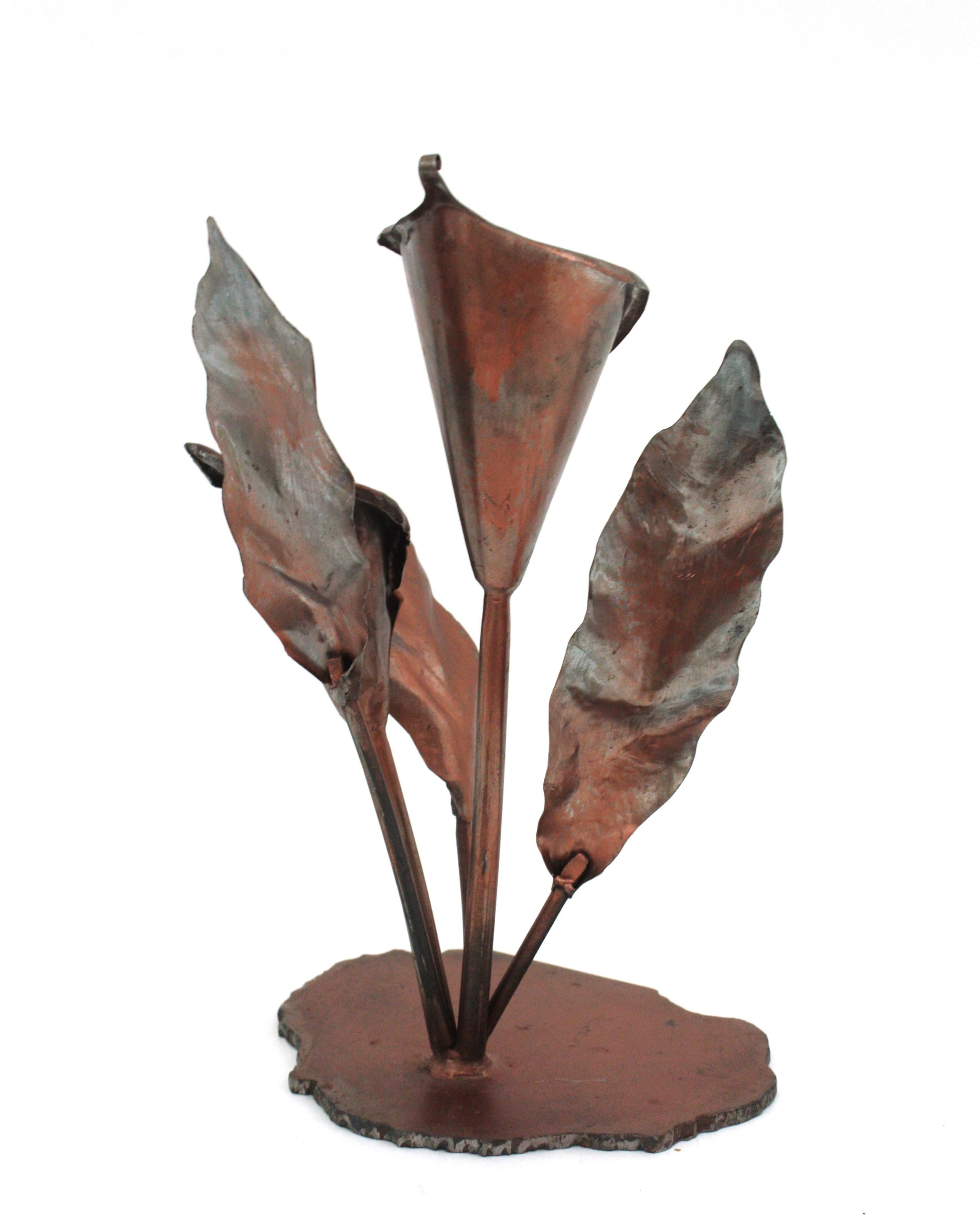 20th Century Calla Lily Foliage Flower Sculpure or Paperweight in Copper Metal For Sale