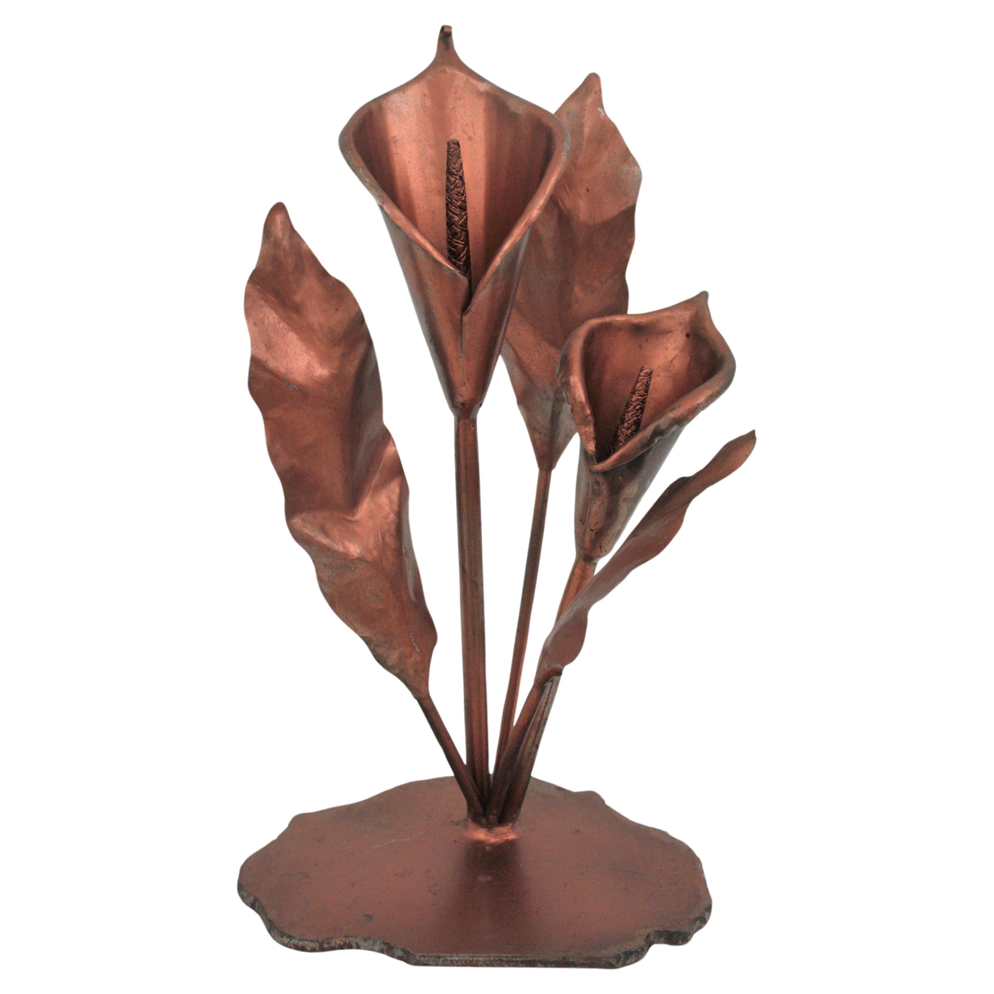 Calla Lily Foliage Flower Sculpure or Paperweight in Copper Metal For Sale