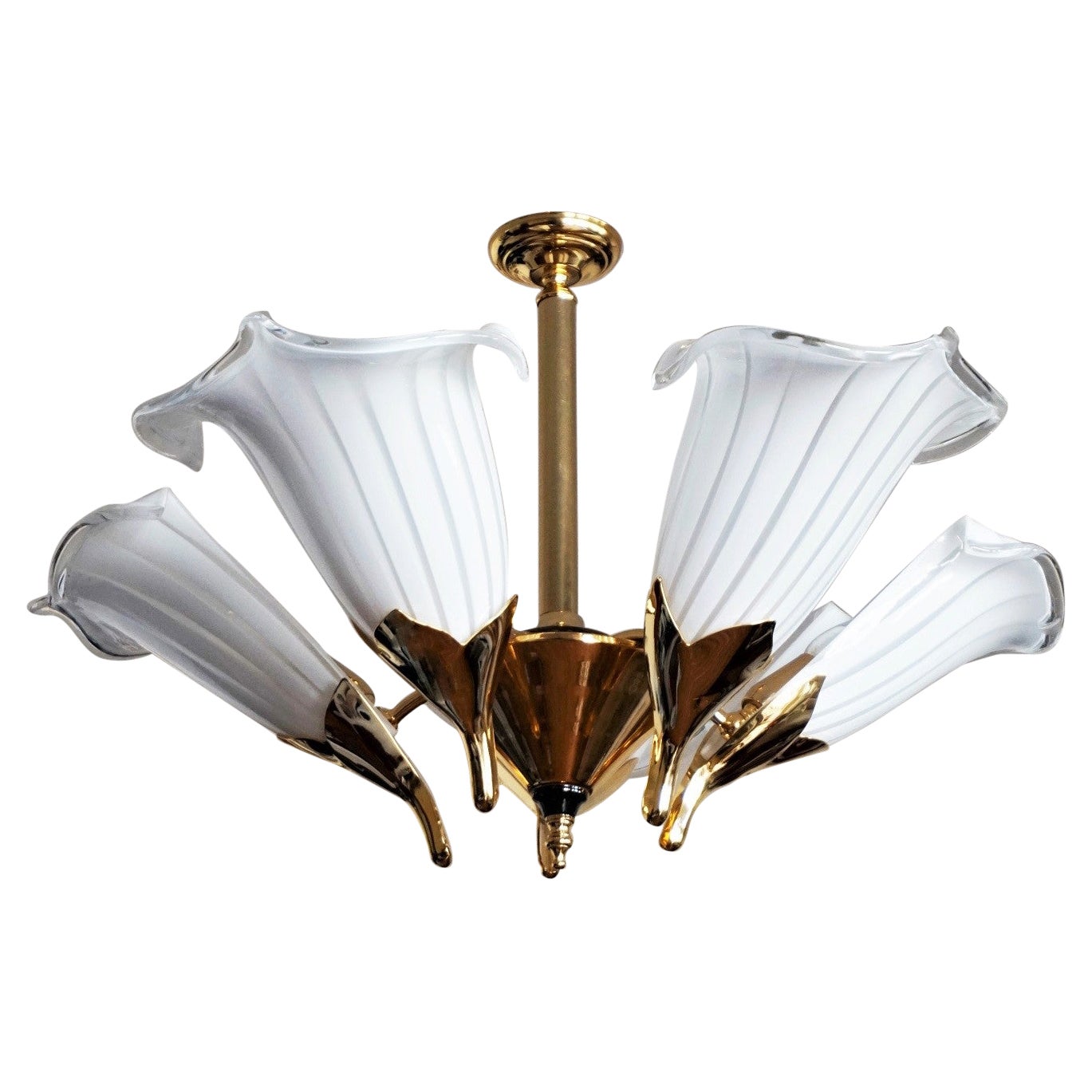 Lampadario Calla Lily in vetro di Murano Hollywood Regency di Franco Luce, Italia anni '70