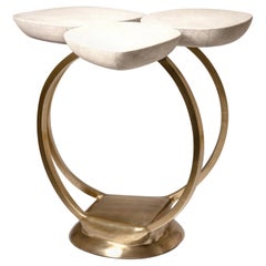 Calla Lily Side Table Cream Shagreen and Bronze Patina Brass by R & Y Augousti