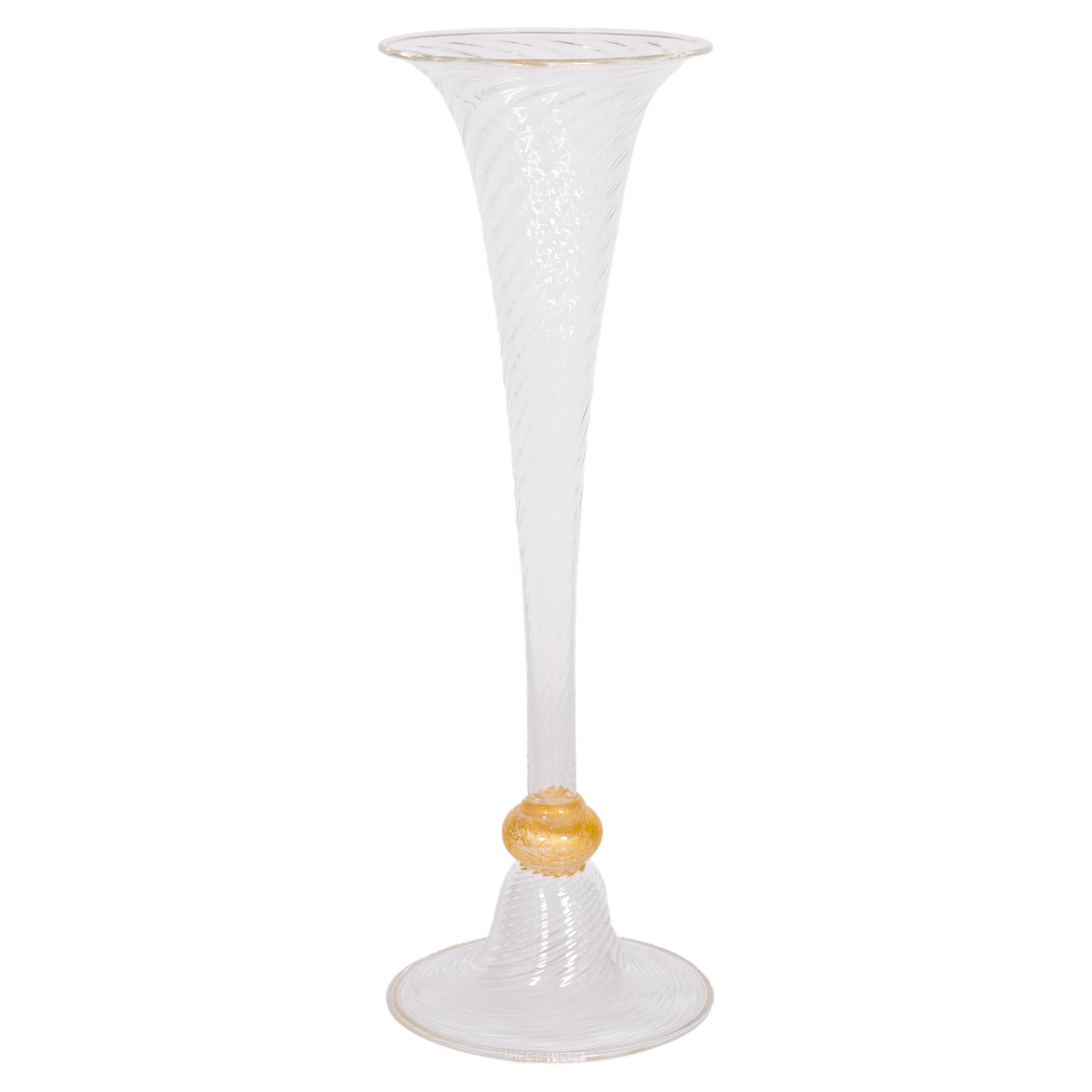 Vaso Tallo Lirio de Murano Transparente y Dorado Italia Siglo XXI en venta