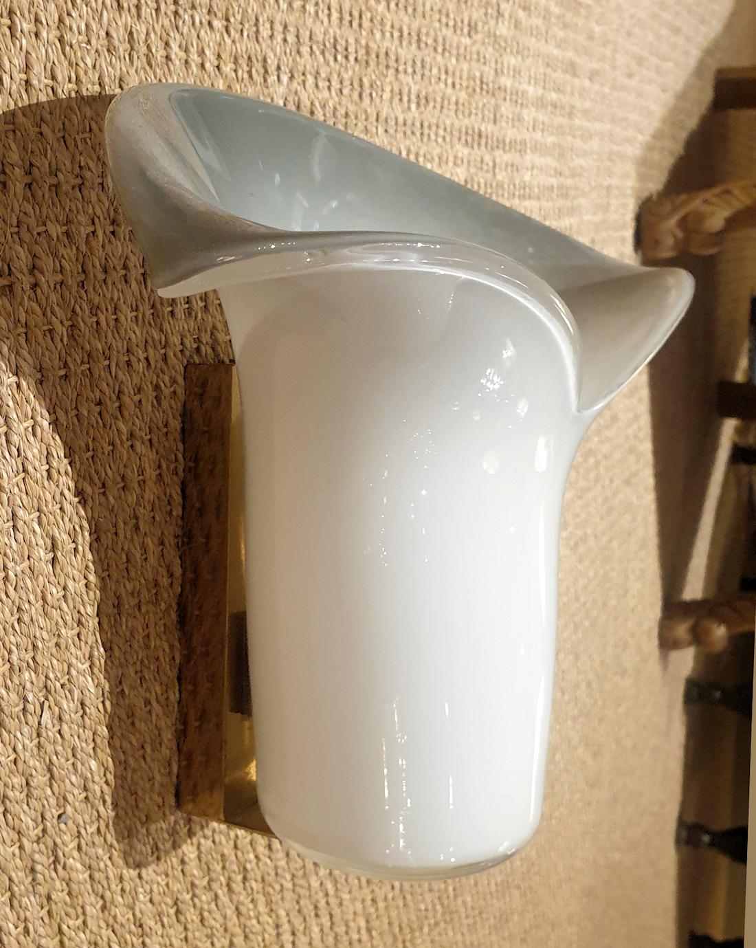 Italian Mid Century White and Gray Murano Glass Sconces - a pair For Sale