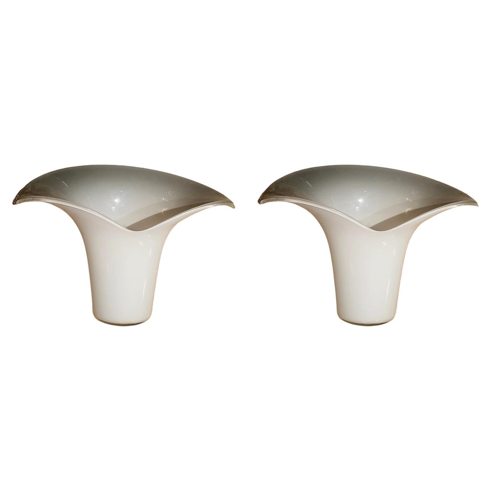 Mid Century White and Gray Murano Glass Sconces - a pair For Sale