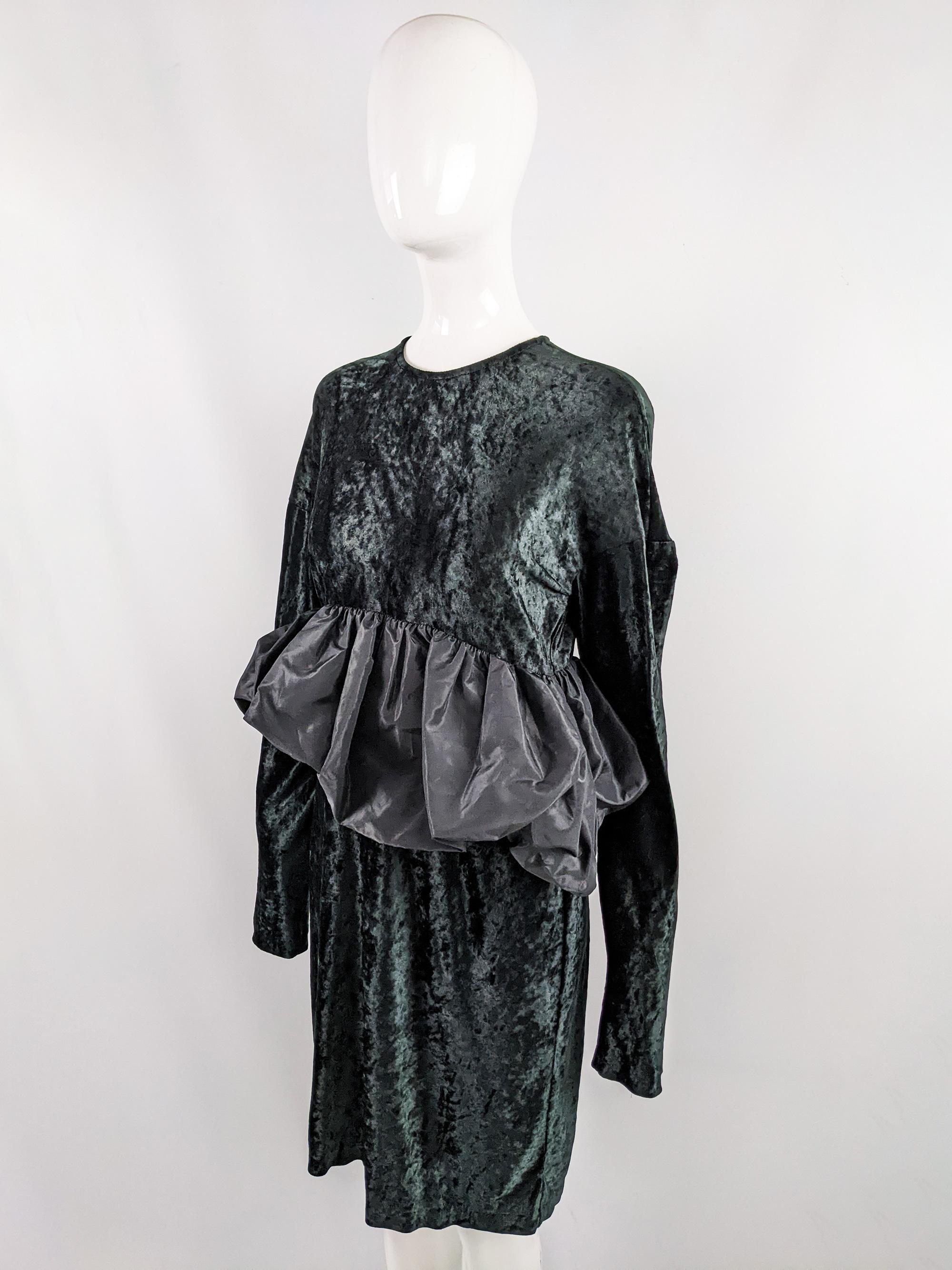 Women's Callaghan by Romeo Gigli Darkest Green & Black Velvet Dress with Taffeta Peplum