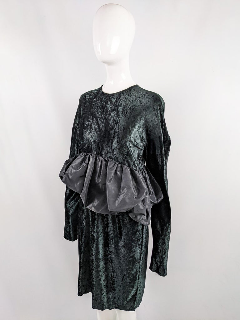 Callaghan by Romeo Gigli Darkest Green & Black Velvet Dress with Taffeta Peplum For Sale 1
