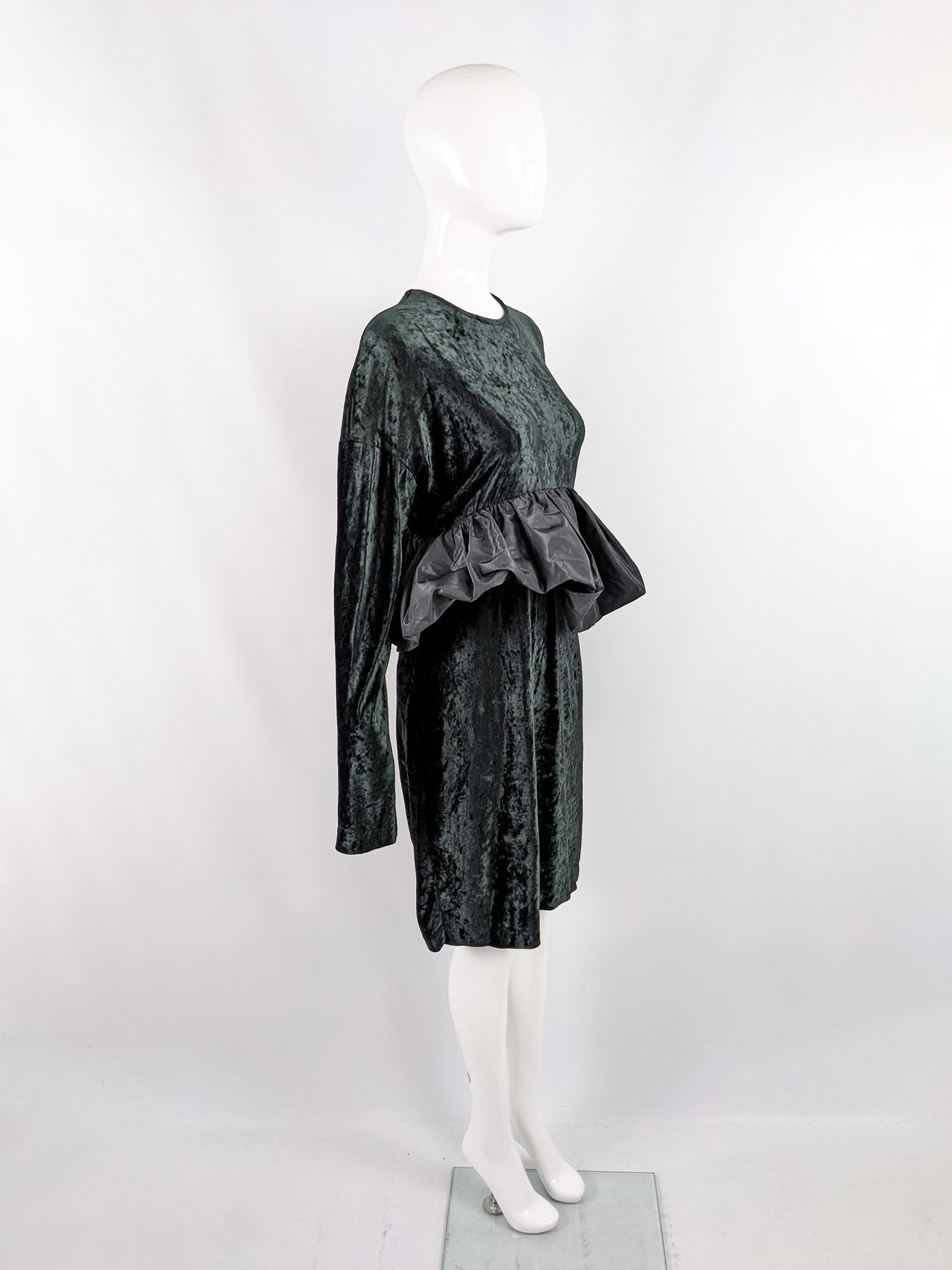 Callaghan by Romeo Gigli Darkest Green & Black Velvet Dress with Taffeta Peplum 1